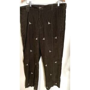 LL Bean Pants Mens 40 x 30 Brown Corduroy Embroidered Mallard Duck Trousers